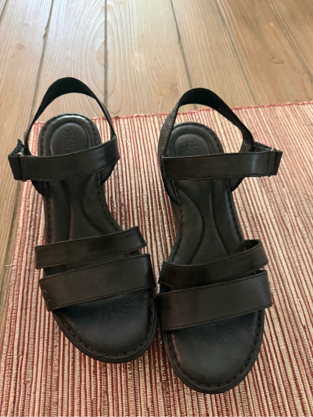 Born Black Leather Wedge Sandals - Picture 2 of 7